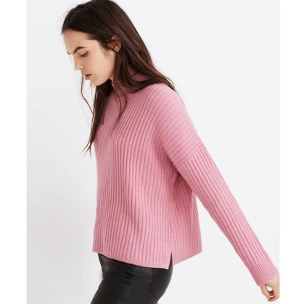 Madewell Pink (Re)sourced Cashmere & Wool Ribbed Mockneck Pullover Sweater XS